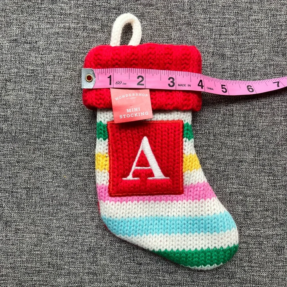 Wondershop Target Knit Mini Stocking 8” Rainbow Multi Stripe Monogram Initial A